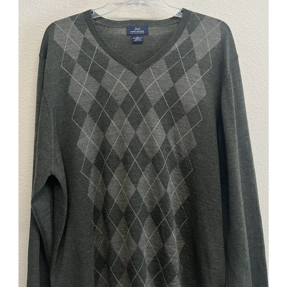 Brooks Brothers Sweater Men's Size L 100% Merino Wool Olive Green Argyle V-Neck - Picture 5 of 10